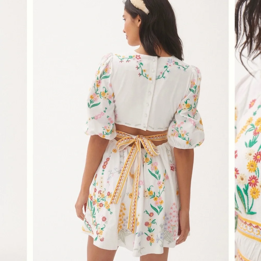 Anthropologie Deep V Floral Mini Dress - Picture 5 of 8